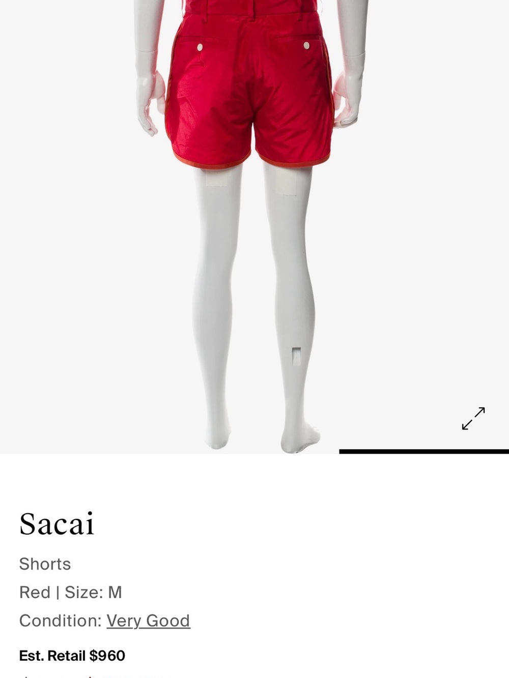 Sacai Vibrant Red Athletic Shorts with Pocket Details
